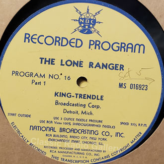 Lone Ranger transcription 016-1 record